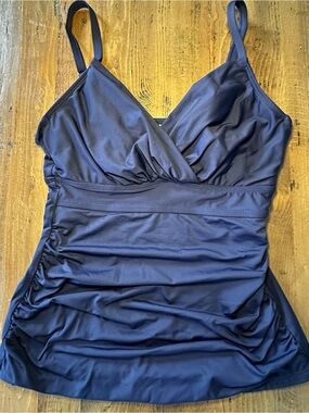 ANNE COLE Navy Tankini Swim Top, Size 34DD/36C